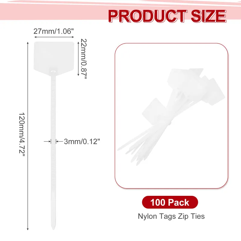 100Pcs Waterproof Shipping Tags 4.72"x0.12" Nylon Writable Hanging Tags White