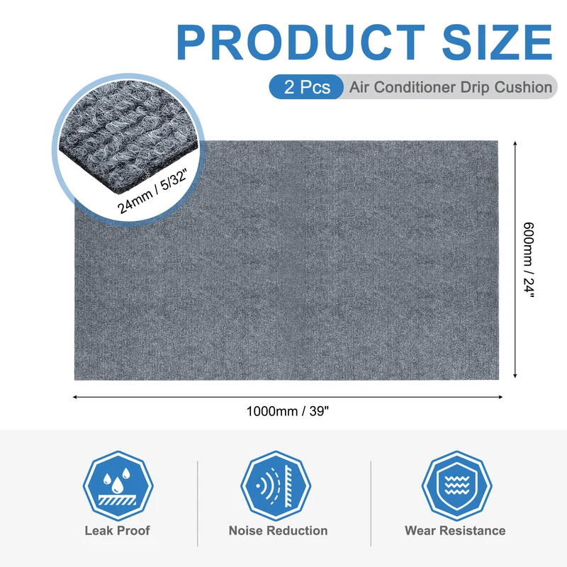 2Pcs Air Conditioner Drip Cushion 39"x24"x5/32" Self-Adhesive AC Top Pad Gray