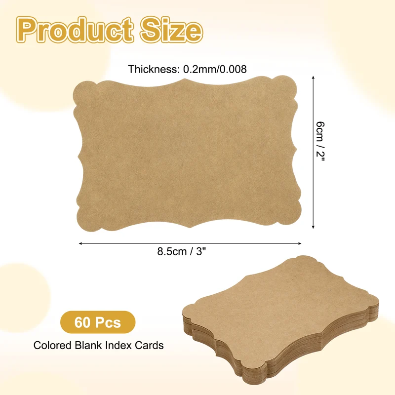 60Pcs Blank Kraft Cards Cardstock, 2x3 Inch Thick Cardstock Paper Brown