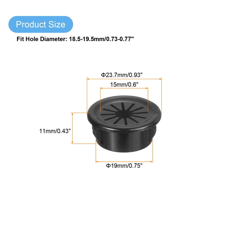 Snap Bushing Grommet, 0.75"(19mm) Mount Dia, 28Pcs Nylon Bushing Grommet, Black