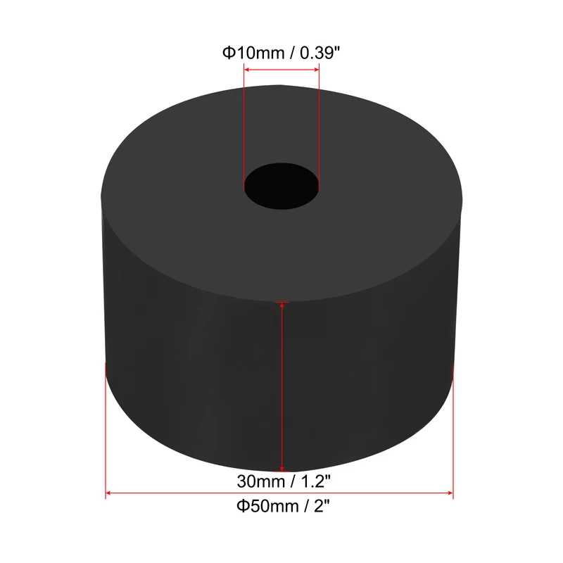 4Pcs Multi Purpose Rubber Spacer, 2" OD x 25/64" ID x 1.2" Thickness, Black