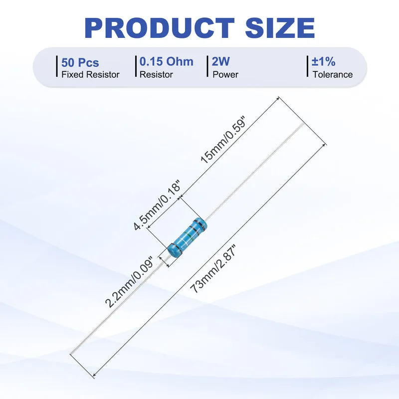 0.15 Ohm Resistor, 50Pcs 2W Metal Film Fixed Resistor 1% Tolerance