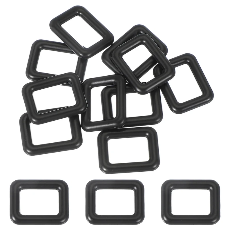 10 Pcs Metal Rectangle Rings Buckle, 16mm Slider Strap Fastener, Black
