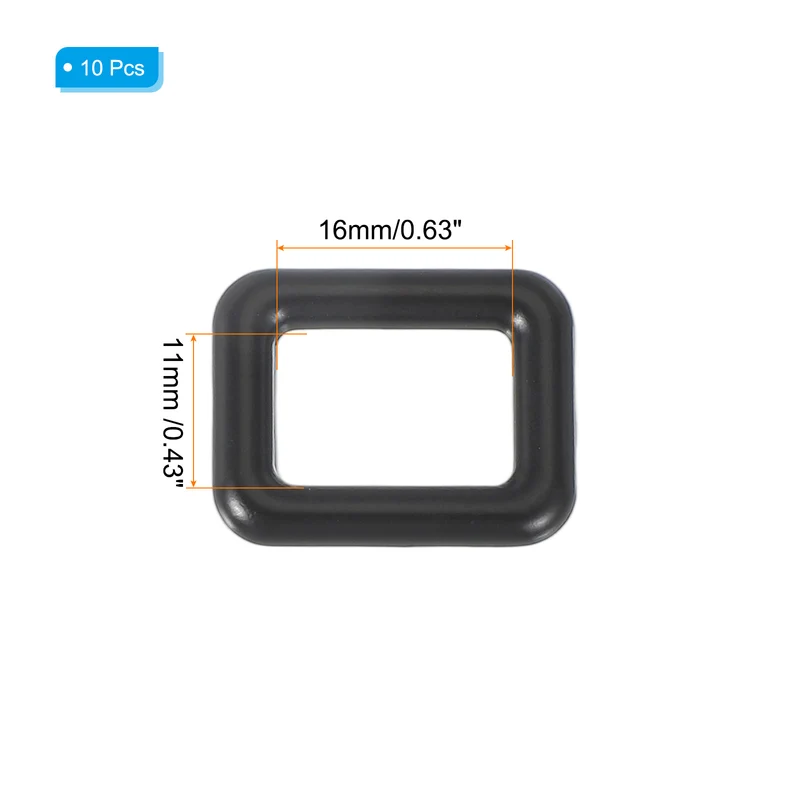 10 Pcs Metal Rectangle Rings Buckle, 16mm Slider Strap Fastener, Black