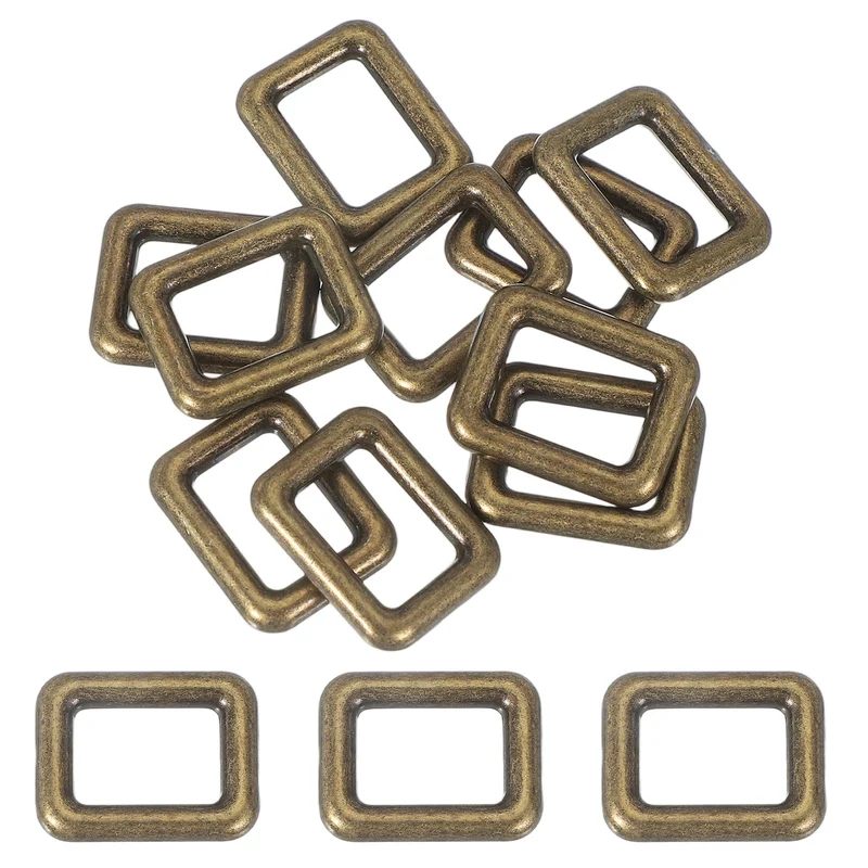 10 Pcs Metal Rectangle Rings Buckle, 16mm Slider Strap Fastener, Copper