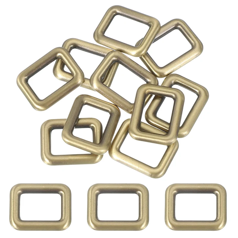 10 Pcs Metal Rectangle Rings Buckle, 16mm Slider Strap Fastener, Bronze