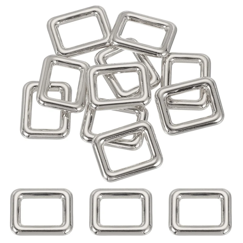 10 Pcs Metal Rectangle Rings Buckle, 16mm Slider Strap Fastener, Silver