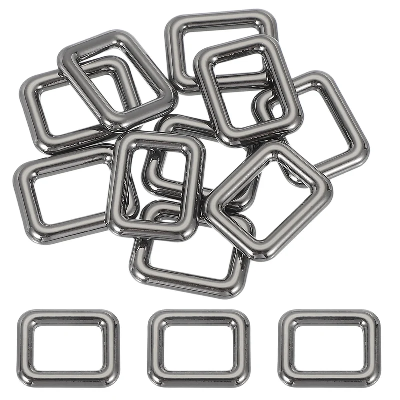 10 Pcs Metal Rectangle Rings Buckle, 16mm Slider Strap Fastener, Bright Black