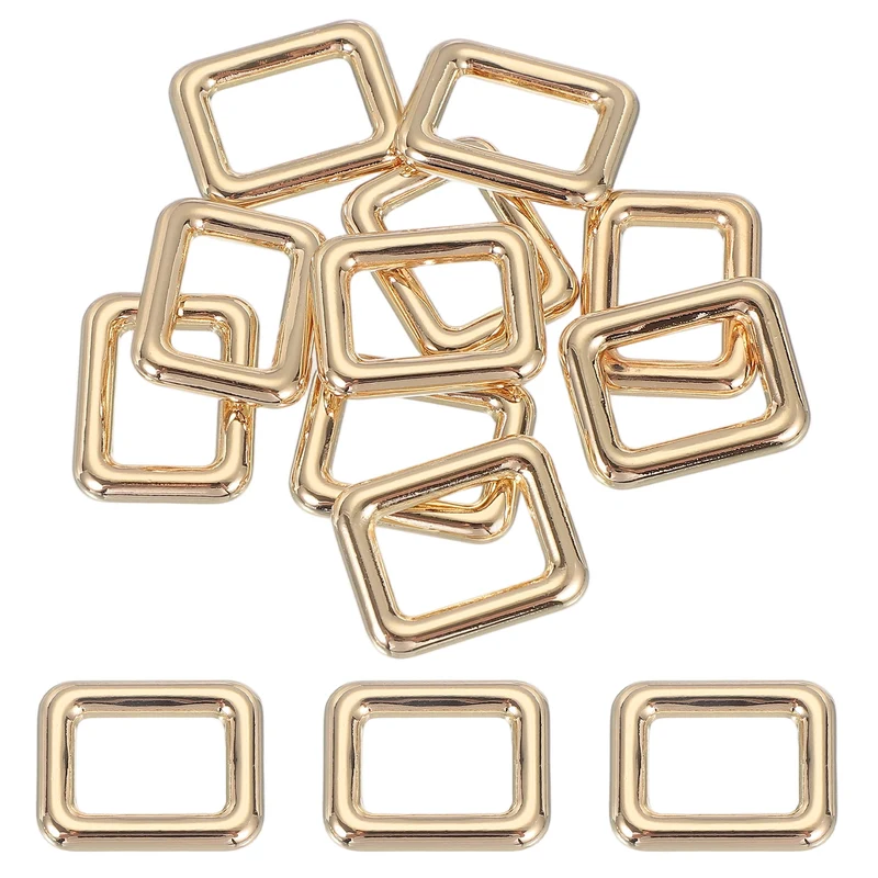 10 Pcs Metal Rectangle Rings Buckle, 16mm Slider Strap Fastener, Gold