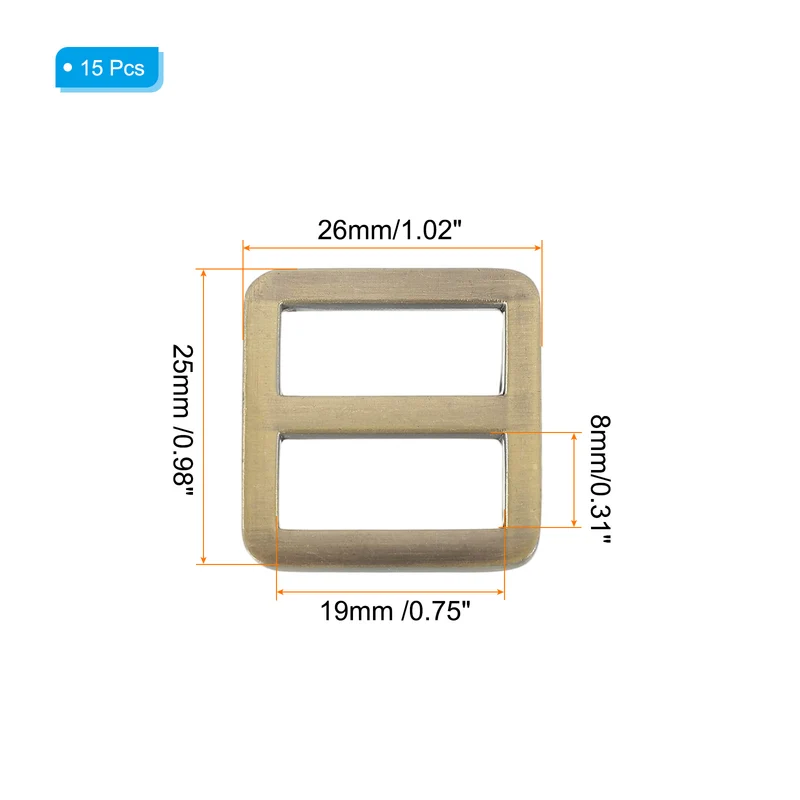 15 Pcs Metal Tri-glide Slide Buckle, 19mm Slider Strap Replacement, Bronze