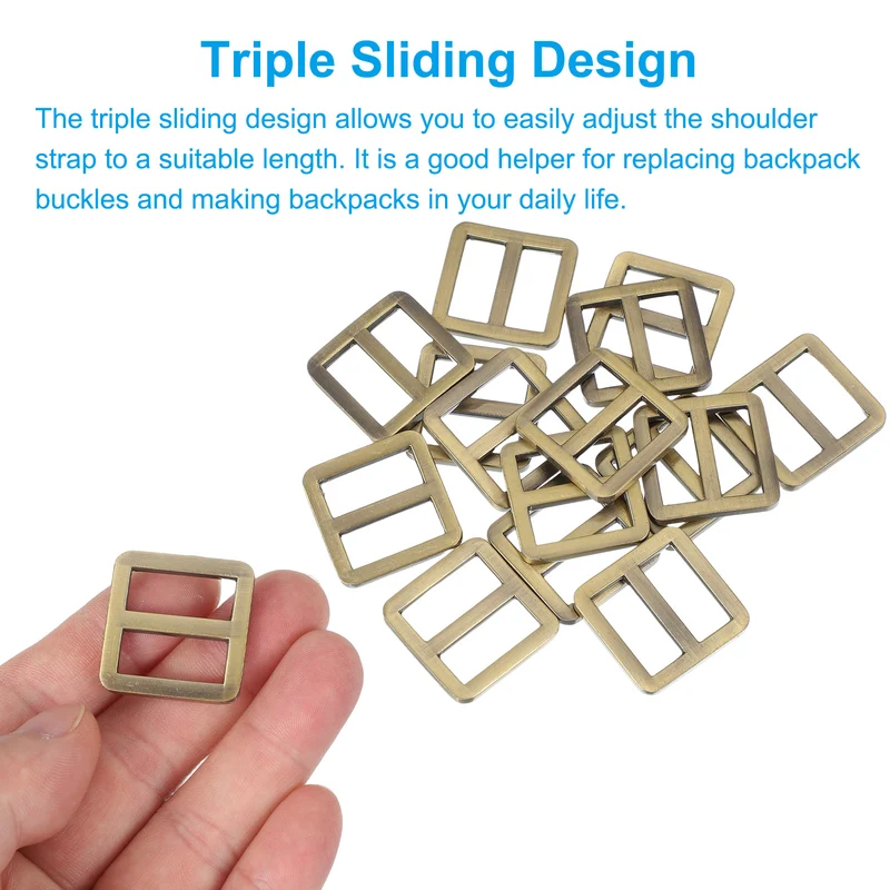 15 Pcs Metal Tri-glide Slide Buckle, 19mm Slider Strap Replacement, Bronze