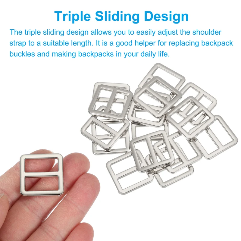 15 Pcs Metal Tri-glide Slide Buckle, 19mm Slider Strap Replacement, Silver