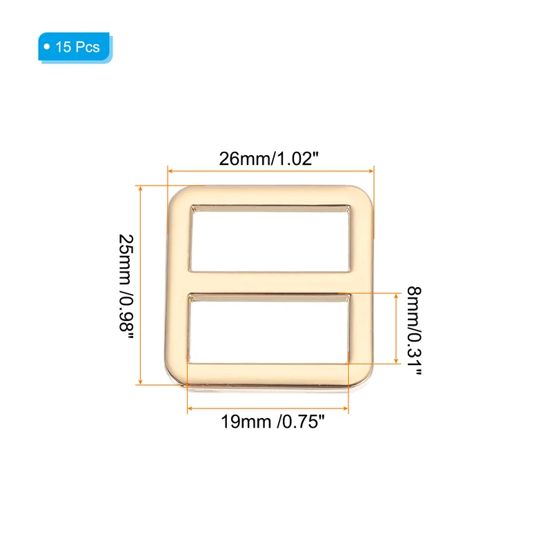 15 Pcs Metal Tri-glide Slide Buckle, 19mm Slider Strap Replacement, Gold