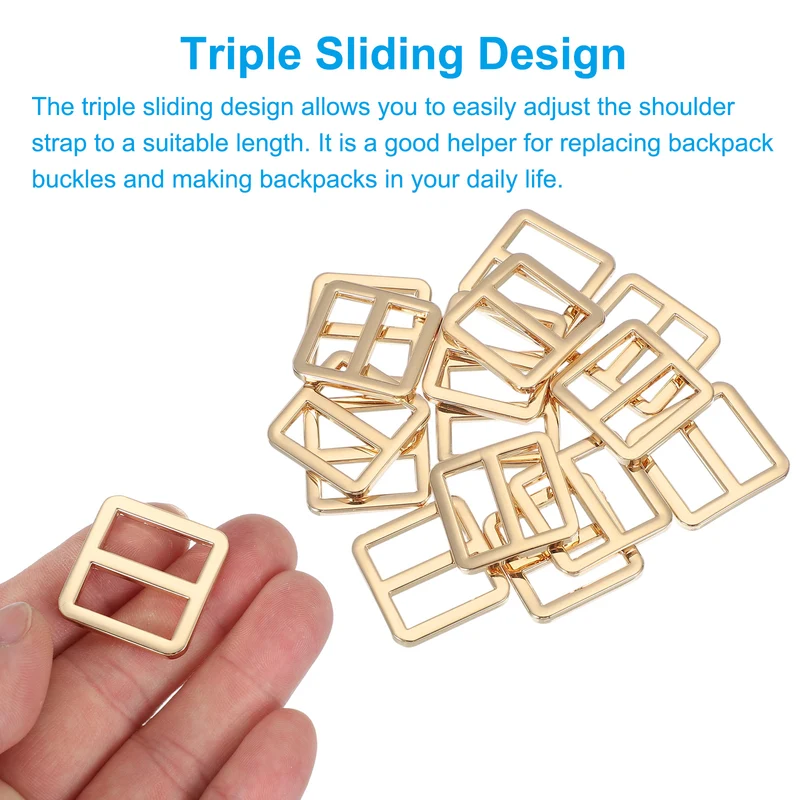 15 Pcs Metal Tri-glide Slide Buckle, 19mm Slider Strap Replacement, Gold