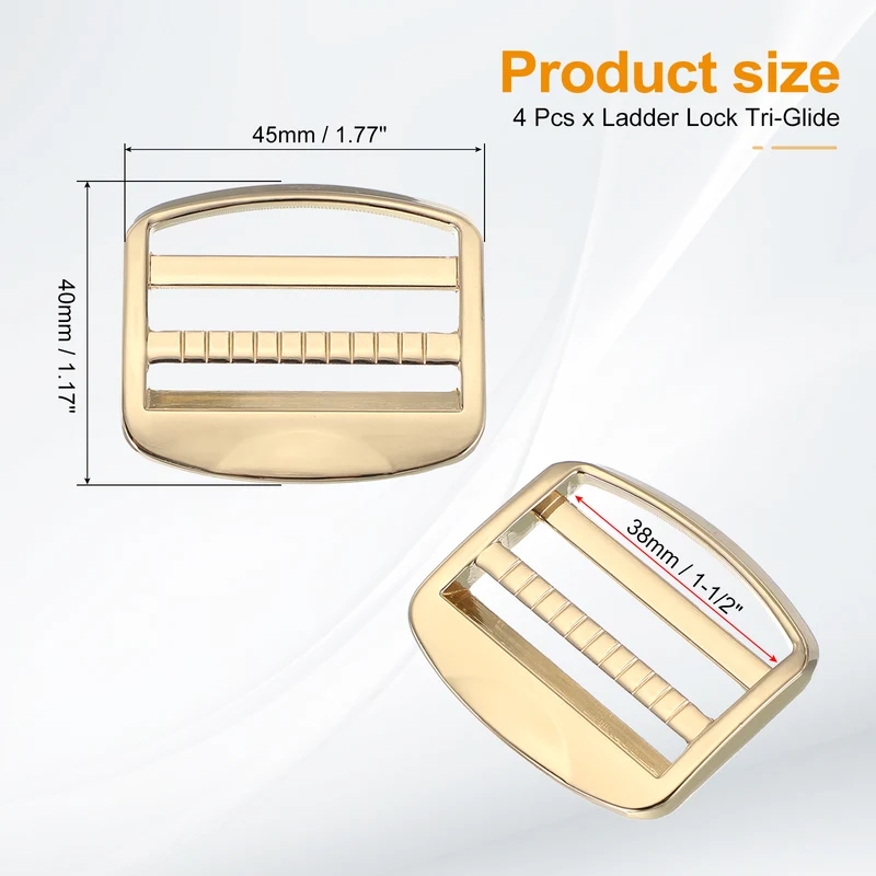 4pcs Ladder Lock Buckle Slider 1-1/2" Zinc Alloy Adjustable Buckle Light Gold 7