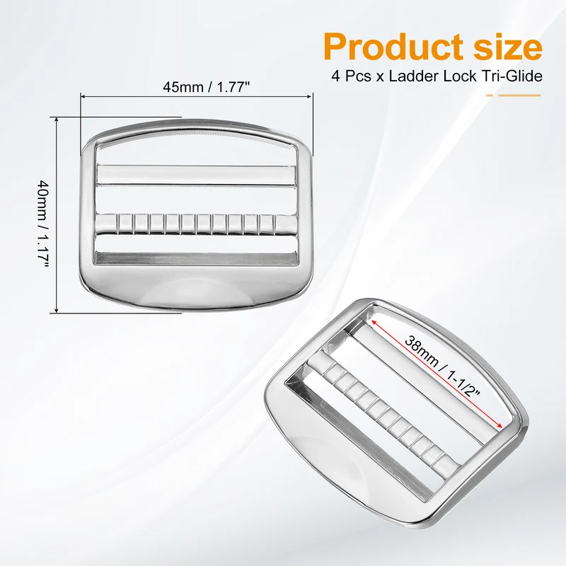 4pcs Ladder Lock Buckle Slider 1-1/2" Zinc Alloy Adjustable Buckle, Silver