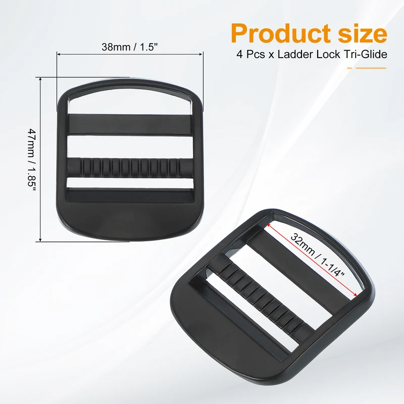 4pcs Ladder Lock Buckle Slider 1-1/4" Zinc Alloy Adjustable Buckle Black 7