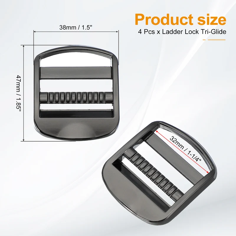 4pcs Ladder Lock Buckle Slider 1-1/4" Zinc Alloy Adjustable Buckle, Black-Gray 7