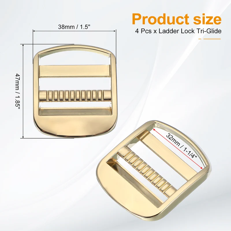 4pcs Ladder Lock Buckle Slider 1-1/4" Zinc Alloy Adjustable Buckle, Light Gold 7