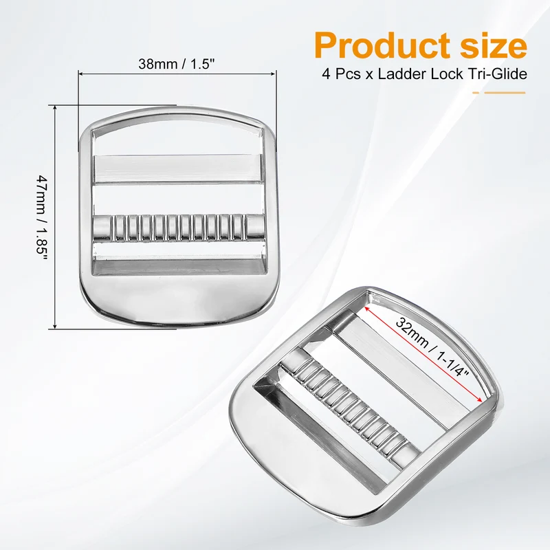 4pcs Ladder Lock Buckle Slider 1-1/4" Zinc Alloy Adjustable Buckle, Silver 7