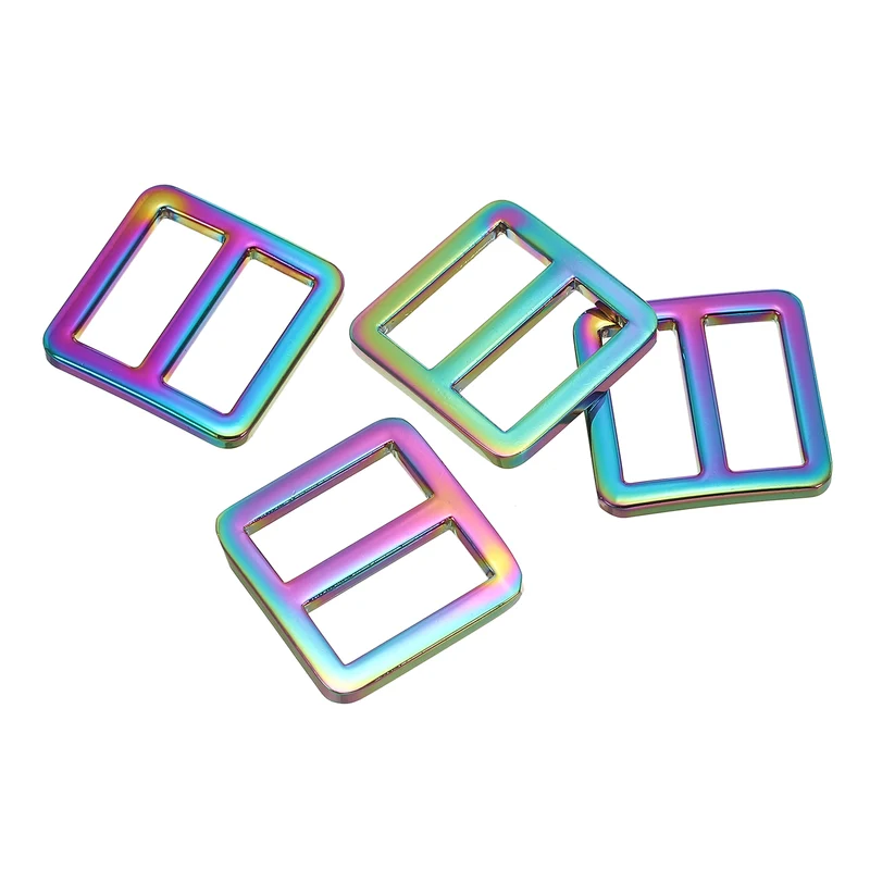 Flat Metal Slide Buckle, 4 Pcs Tri-glide Sliders Webbing Strap Belt Adjuster Strap Keeper Leathercraft DIY Bag Belt Purse Making, Rainbow