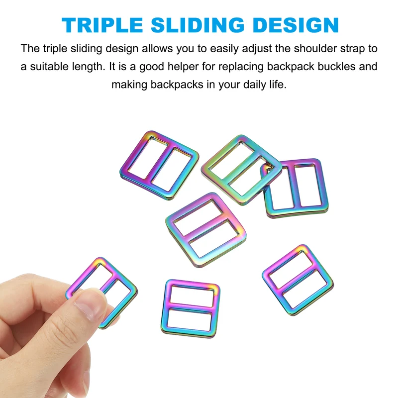 Flat Metal Slide Buckle, 4 Pcs Tri-glide Sliders Webbing Strap Belt Adjuster Strap Keeper Leathercraft DIY Bag Belt Purse Making, Rainbow