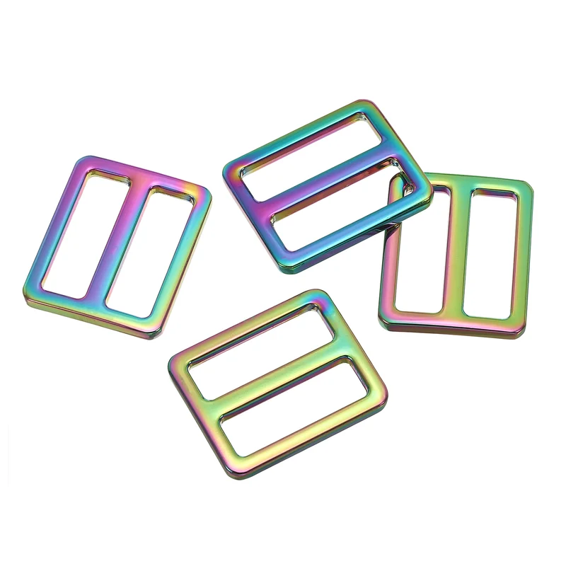 4 Pcs 1 Inch / 25mm Flat Metal Adjuster Belt Sliders Buckle Rainbow