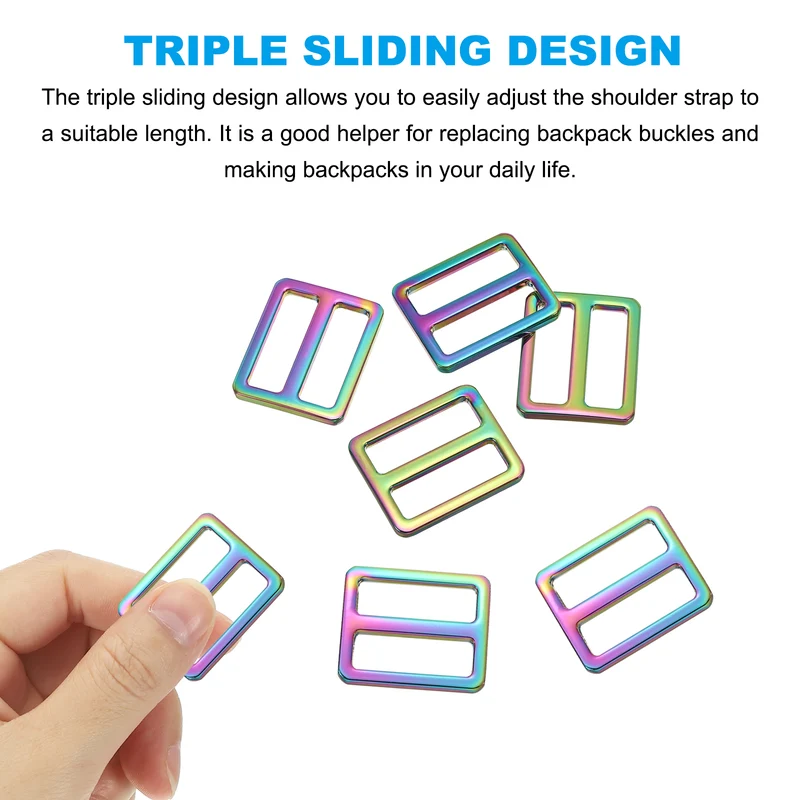 4 Pcs 1 Inch / 25mm Flat Metal Adjuster Belt Sliders Buckle Rainbow