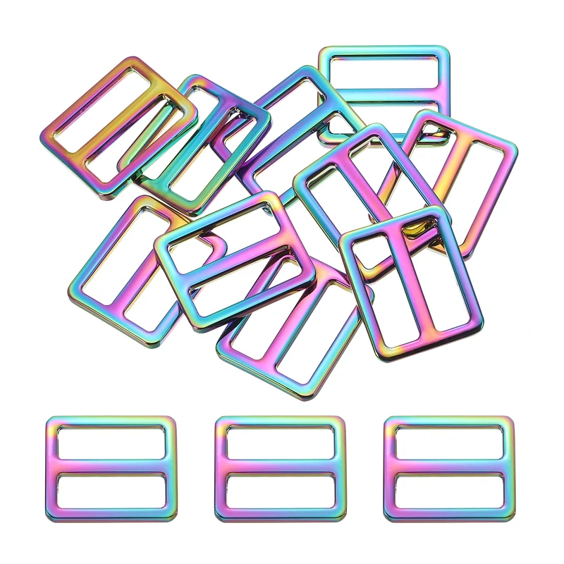 10 Pcs 1 Inch / 25mm Flat Metal Adjuster Belt Sliders Buckle Rainbow