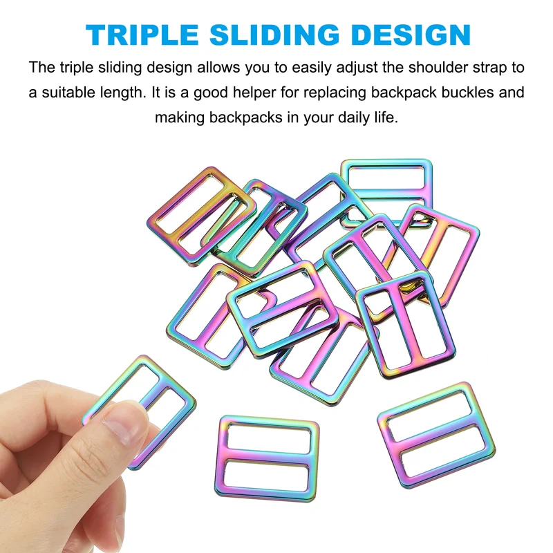 10 Pcs 1 Inch / 25mm Flat Metal Adjuster Belt Sliders Buckle Rainbow