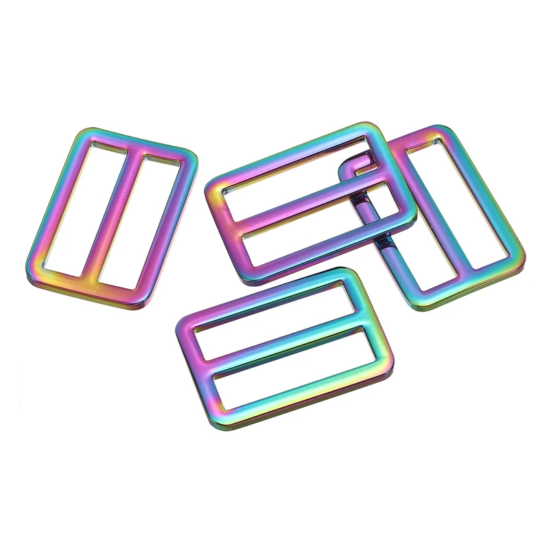4 Pcs 1.3 Inch / 32mm Flat Metal Adjuster Belt Sliders Buckle Rainbow