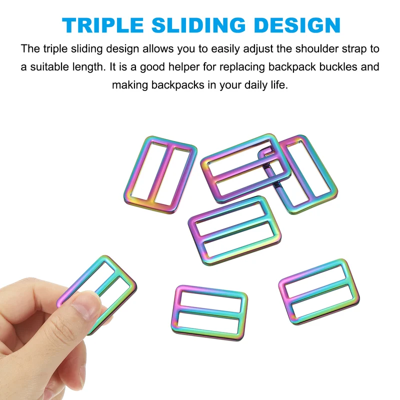 4 Pcs 1.3 Inch / 32mm Flat Metal Adjuster Belt Sliders Buckle Rainbow