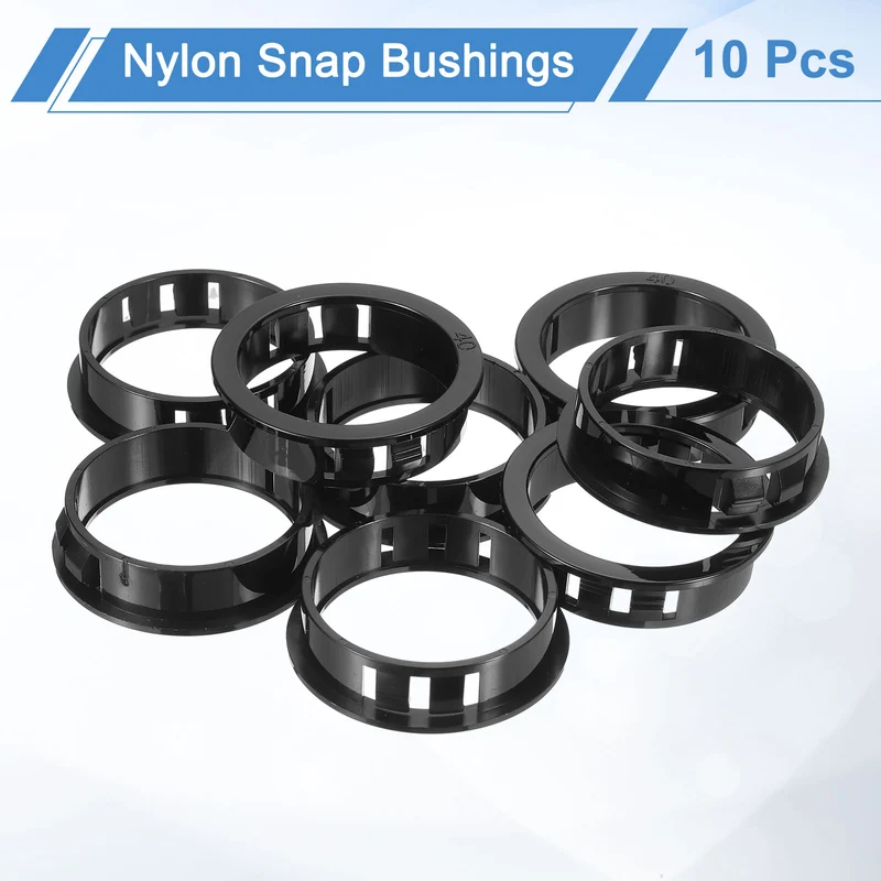 10Pcs 1-9/16" Mounting Dia Black Round Nylon Snap in Cable Grommet Protector