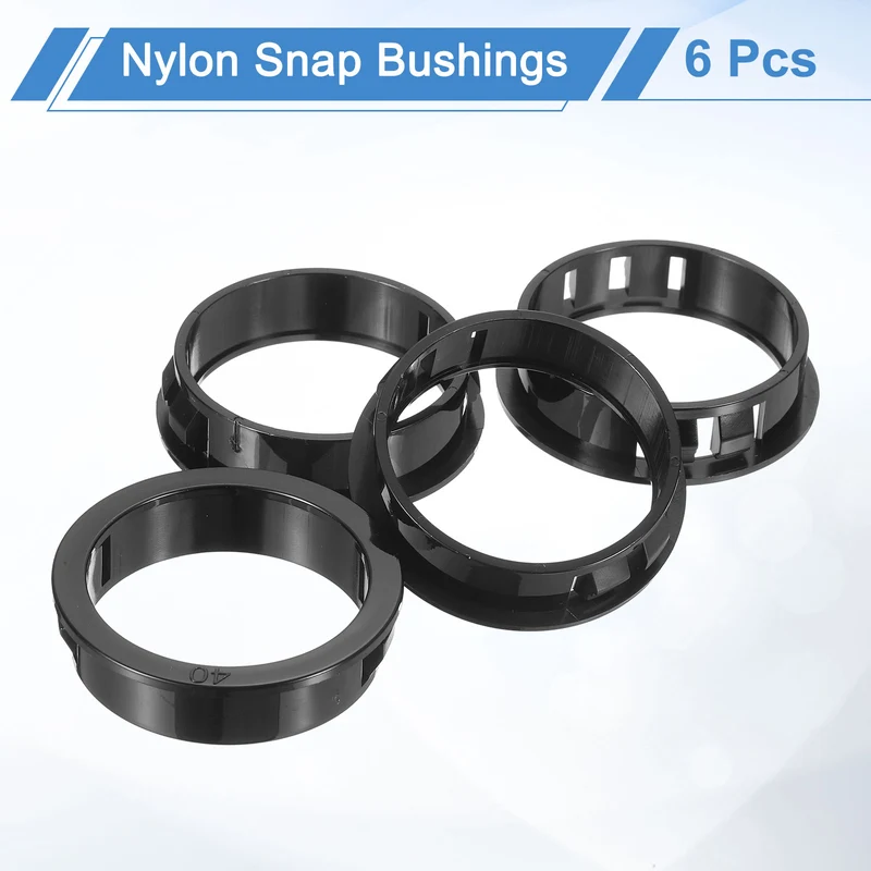 6 Pcs 1-9/16" Mounting Dia Black Round Nylon Snap in Cable Grommet Protector