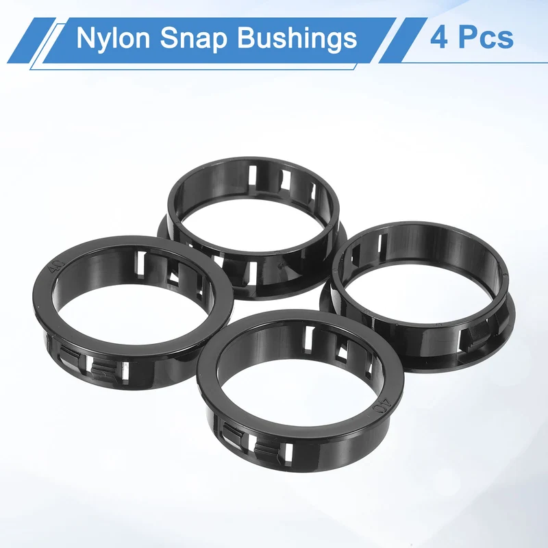 4 Pcs 1-9/16" Mounting Dia Black Round Nylon Snap in Cable Grommet Protector