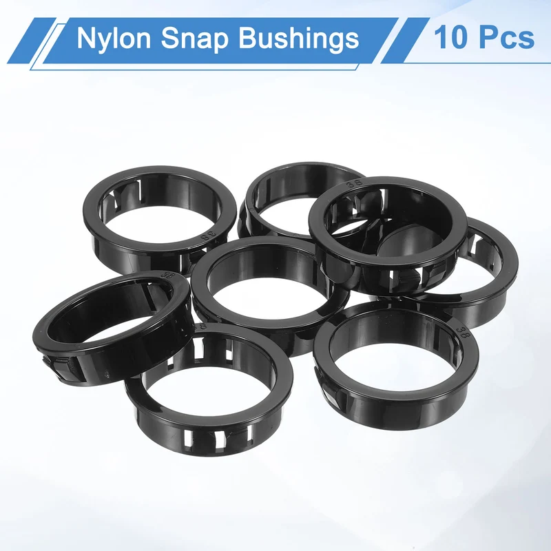 10Pcs 1-1/2" Mounting Dia Black Round Nylon Snap in Cable Grommet Protector