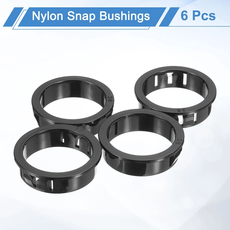 6Pcs 1-1/2" Mounting Dia Black Round Nylon Snap in Cable Grommet Protector