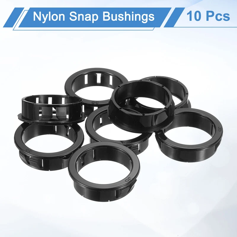 10Pcs 1-3/8" Mounting Dia Black Round Nylon Snap in Cable Grommet Protector
