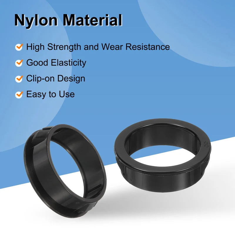 10Pcs 1-3/8" Mounting Dia Black Round Nylon Snap in Cable Grommet Protector