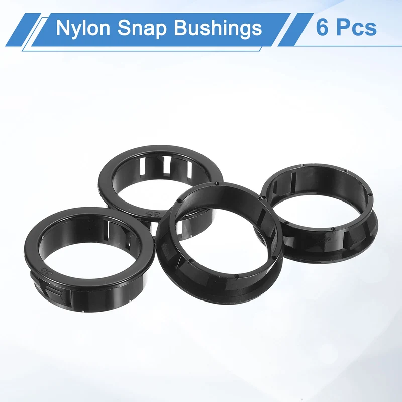 6Pcs 1-3/8" Mounting Dia Black Round Nylon Snap in Cable Grommet Protector