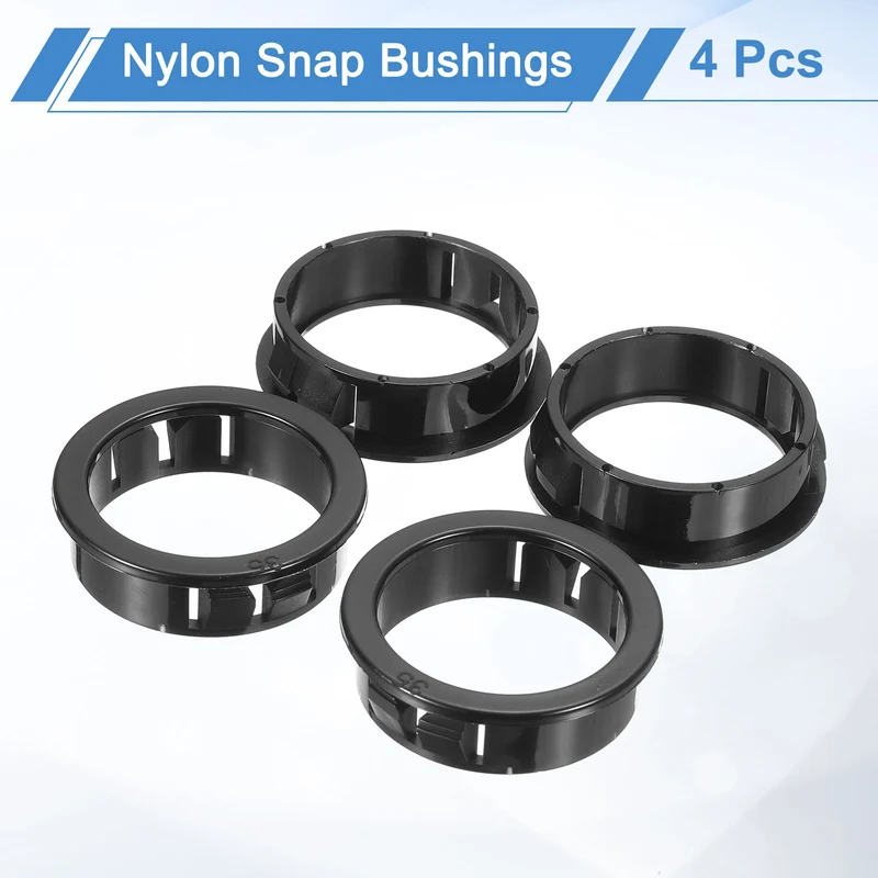 4 Pcs 1-3/8" Mounting Dia Black Round Nylon Snap in Cable Grommet Protector