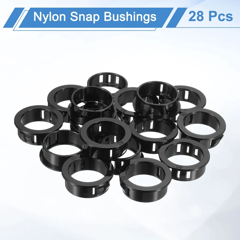 28 Pcs 1-3/16" Mounting Dia Black Round Nylon Snap in Cable Grommet Protector