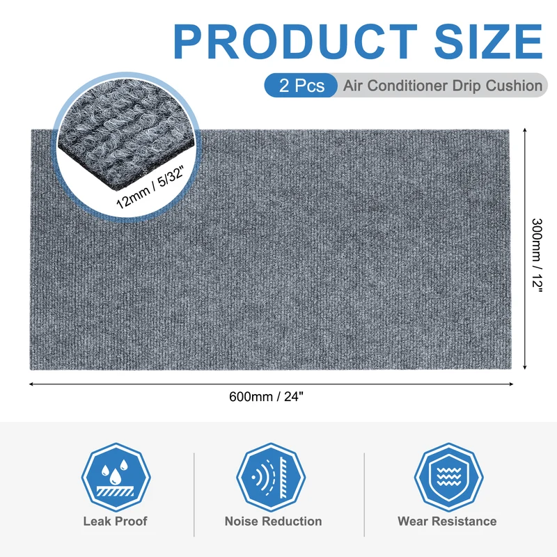 2Pcs Air Conditioner Drip Cushion 24"x12"x5/32" Self-Adhesive AC Top Pad Gray