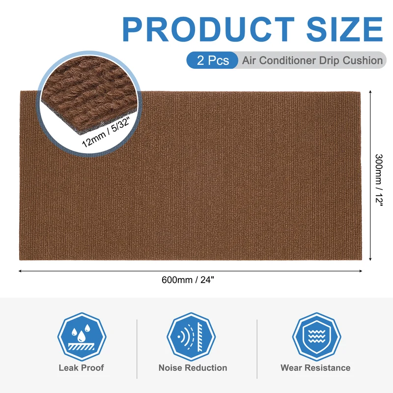 2Pcs Air Conditioner Drip Cushion 24"x12"x5/32" Self-Adhesive AC Top Pad Brown