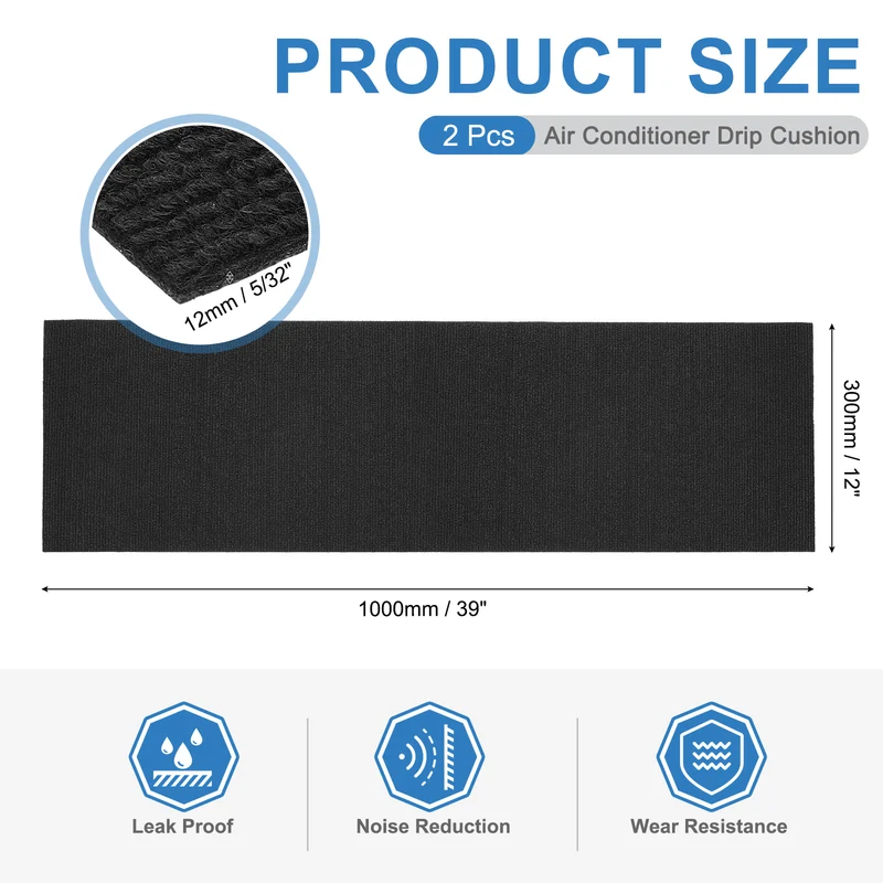 2Pcs Air Conditioner Drip Cushion 39"x12"x5/32" Self-Adhesive AC Top Pad Black