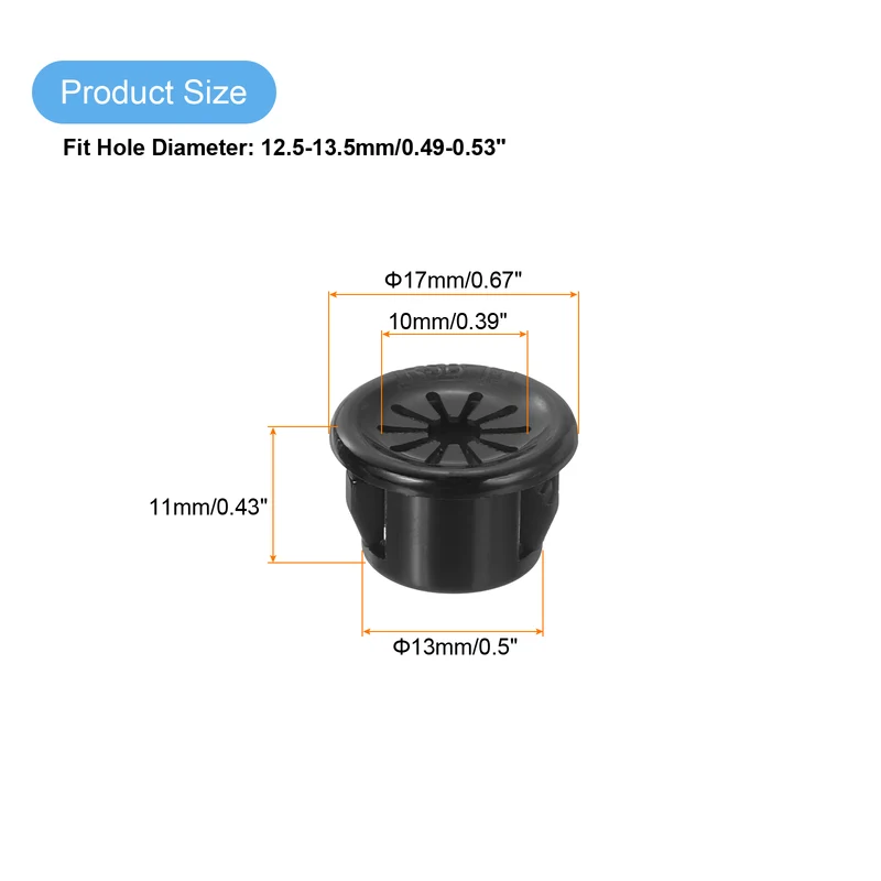 Snap Bushing Grommet, 0.51"(13mm) Mount Dia, 28Pcs Nylon Bushing Grommet, Black