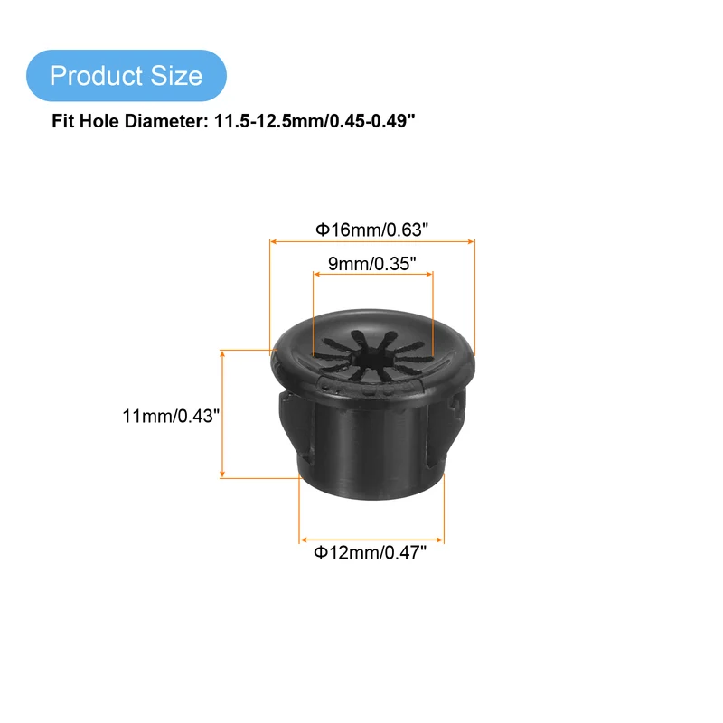 Snap Bushing Grommet, 0.47"(12mm) Mount Dia, 38Pcs Nylon Bushing Grommet, Black