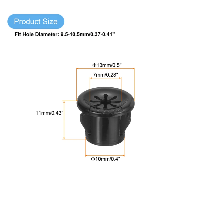 Snap Bushing Grommet, 0.4"(10mm) Mount Dia, 18Pcs Nylon Bushing Grommet, Black