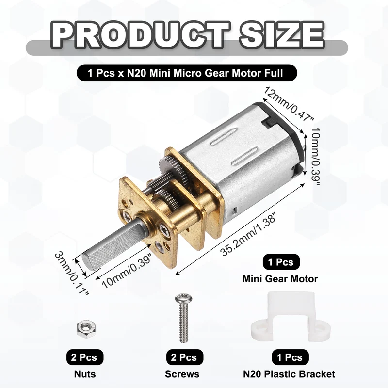 N20 Mini Micro Gear Motor Full Metal Gear DC 3V 1000RPM