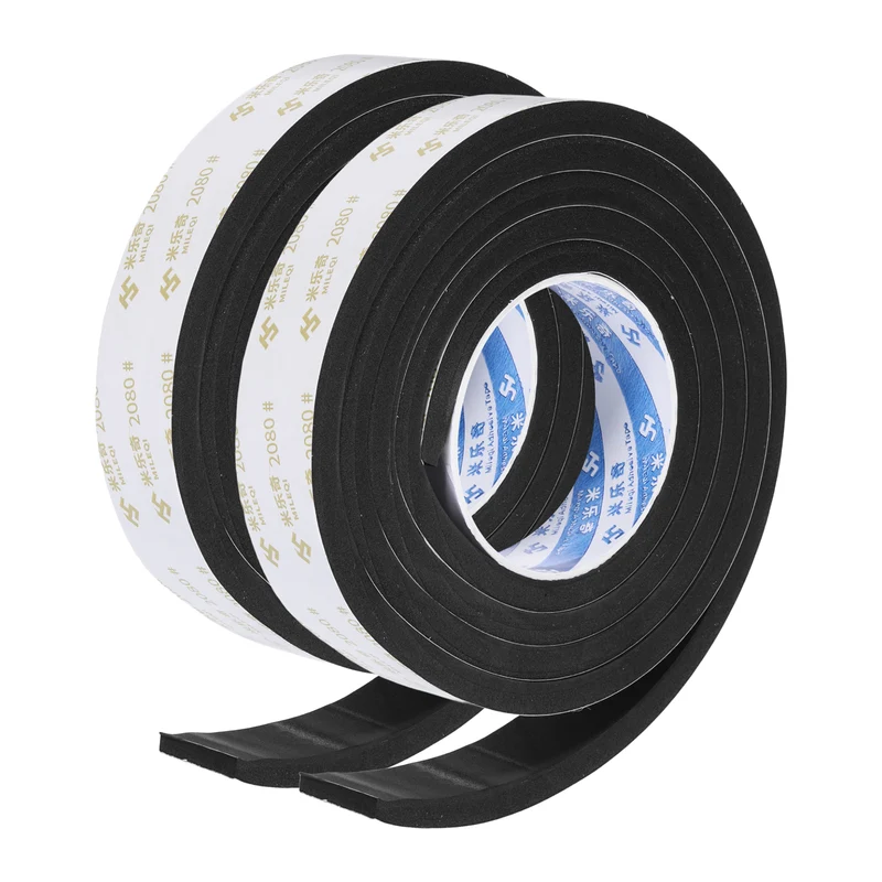 2Pcs 1-3/16" W x 3/8" t x 6.56ft l EVA Weather Stripping Foam Tape, Black